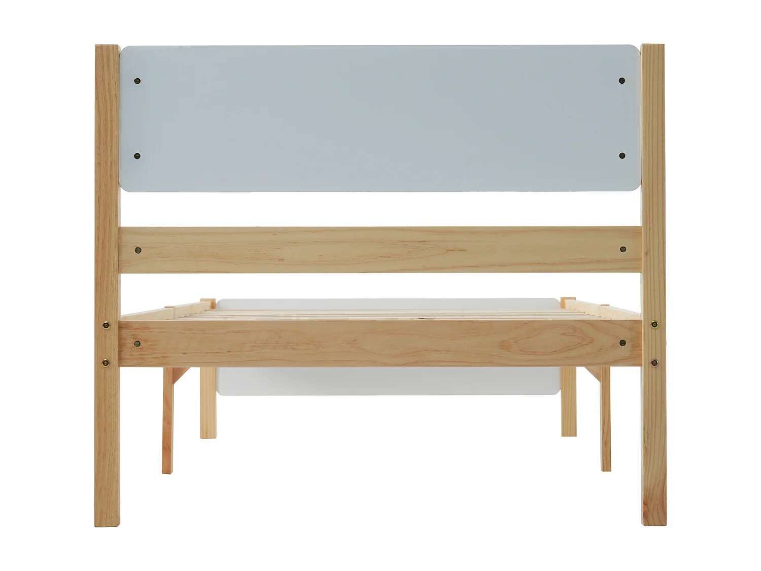 Eenpersoonsbed 90 x 200 cm, met centrale steunpoot, hoofd- en voetbord van MDF, wit + naturel