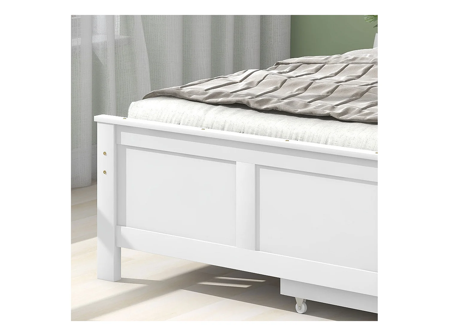 Lit simple 90 x 200 cm avec tiroirs, cadre en bois massif, tête de lit en MDF, Blanc