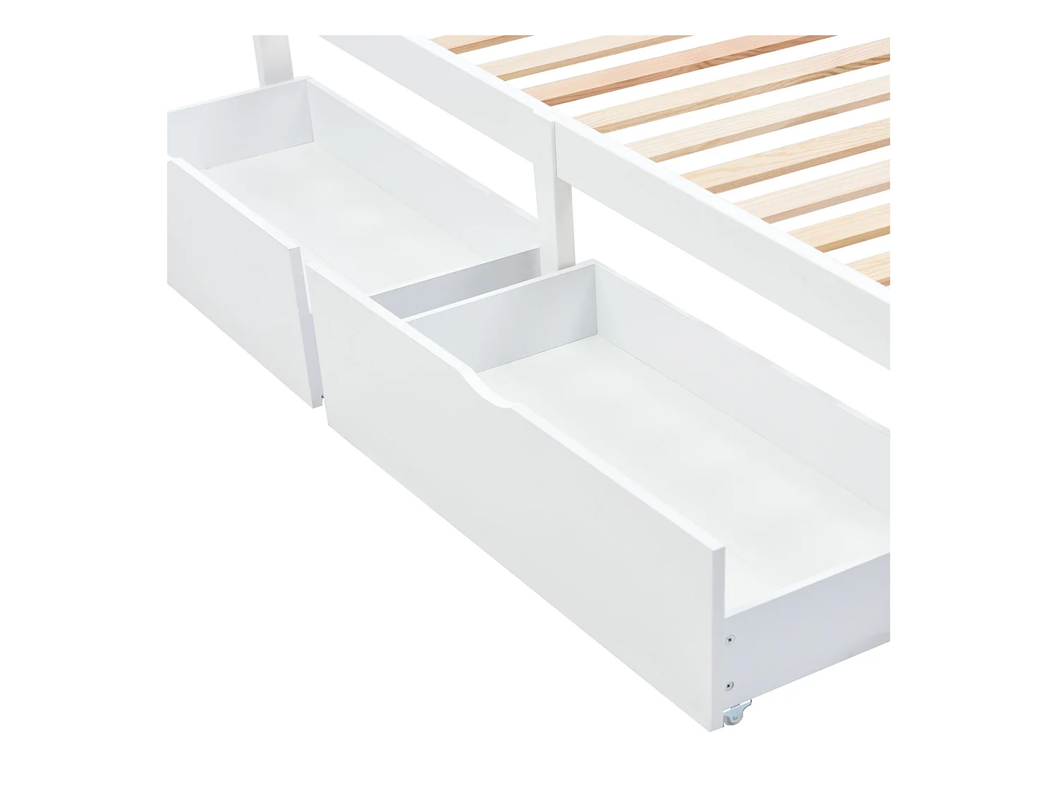 Lit simple 90 x 200 cm avec tiroirs, cadre en bois massif, tête de lit en MDF, Blanc