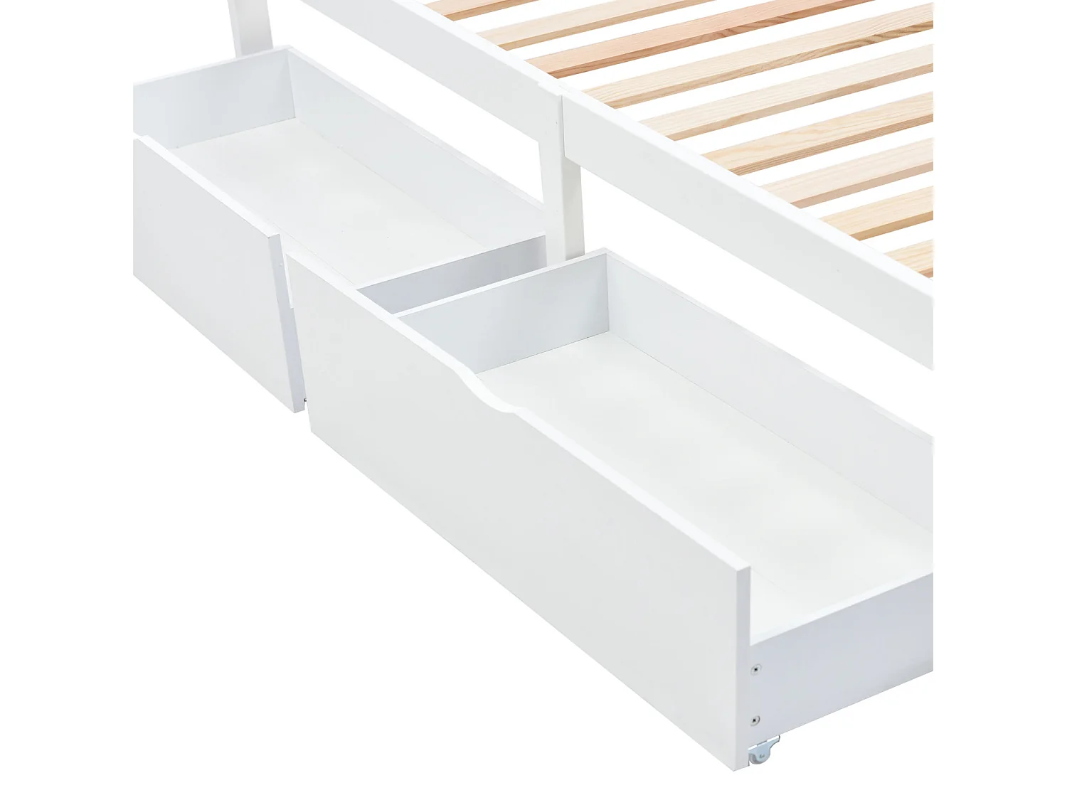 Cama de solteiro 90 x 200 cm com gavetas, estrutura de madeira maciça, cabeceira de MDF, Branco