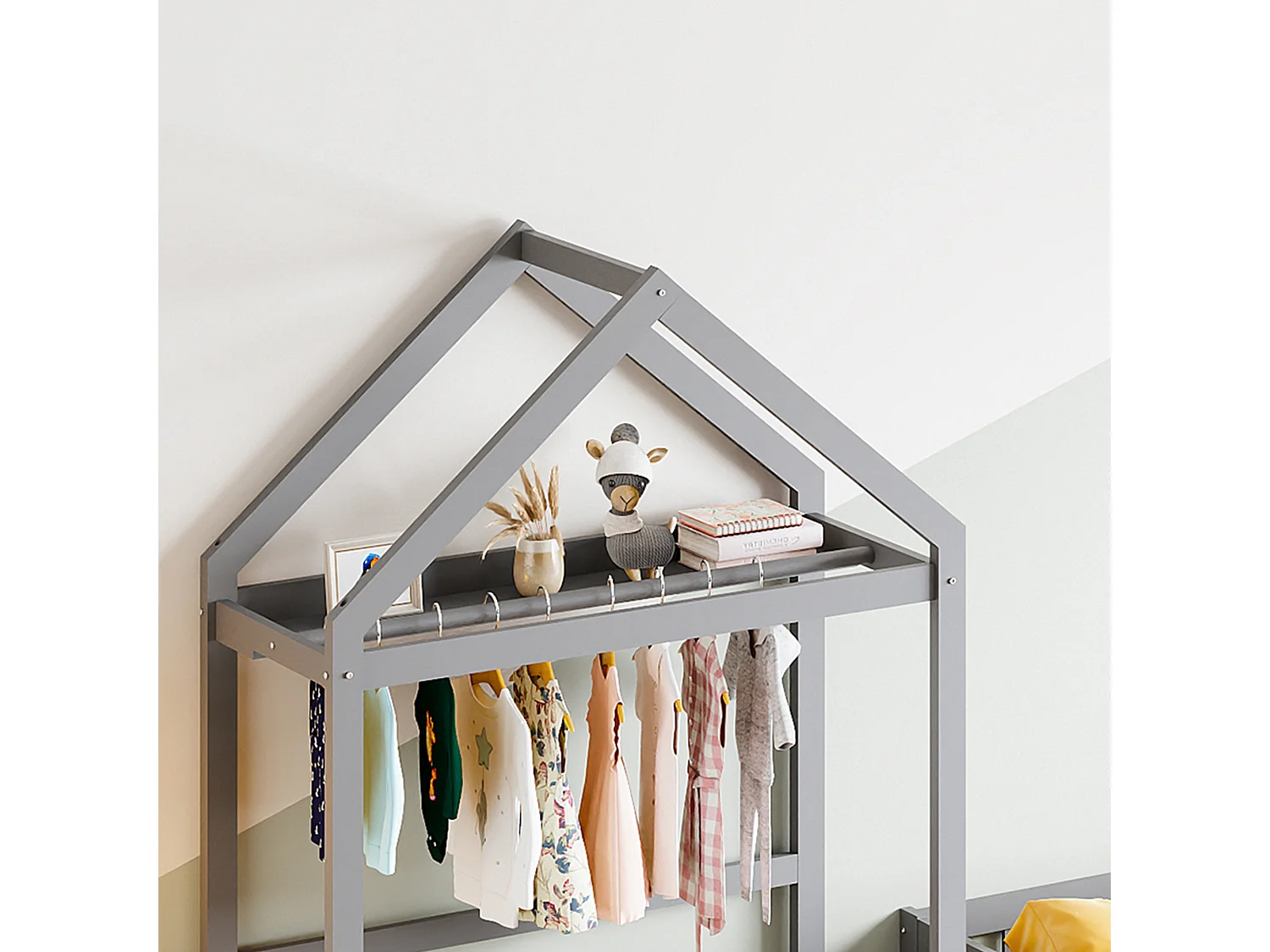 Cama infantil de 90 x 200 cm con espacio de almacenaje, barreras y puertas de seguridad, color gris