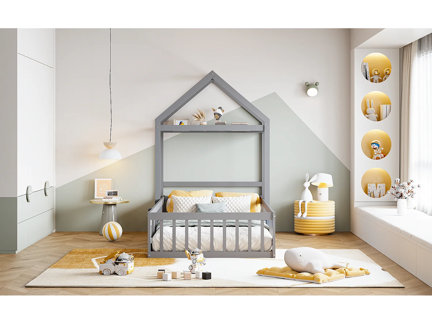 Lit Enfant 90 x 200 cm avec Rangement , barrières et Portes entièrement sécurisées, Gris