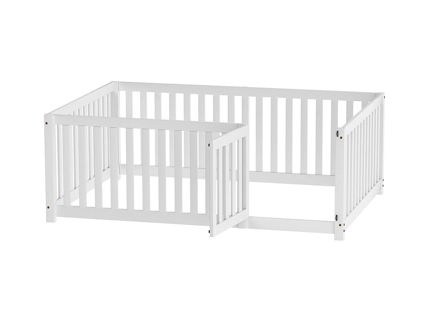 Cama Infantil - 140 x 200 cm - Cama de Chão com Cerca e Porta - para Meninas e Meninos - Branca