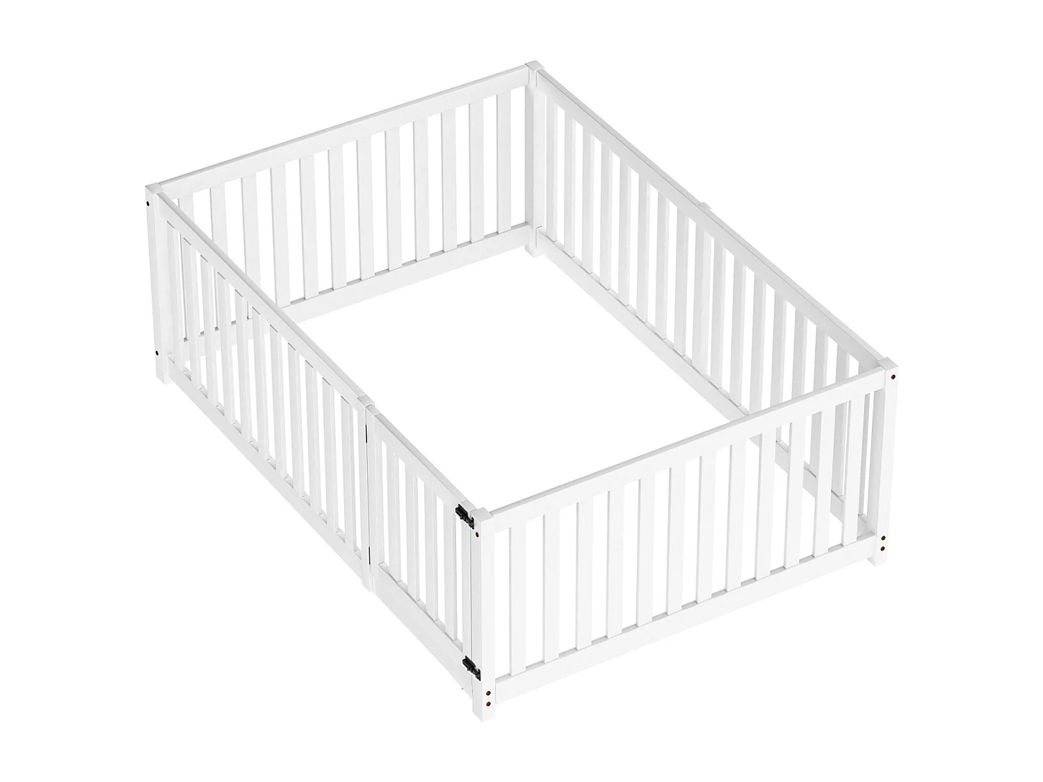 Cama infantil - 140 x 200 cm - Cama de suelo con valla y puerta - Para niñas y niños - Blanco