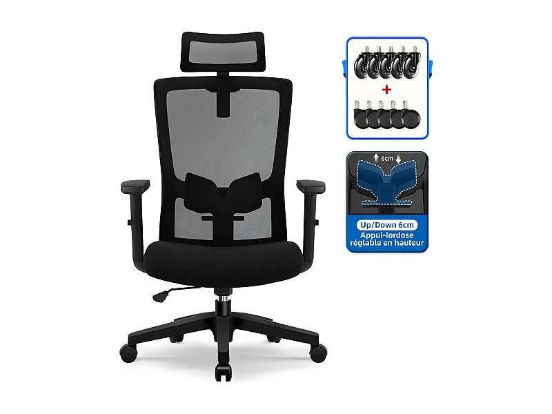 Hiazurm chaise de bureau ergonomique avec appuie-tête et accoudoirs réglables en hauteur – fauteuil de bureau confortable pour le travail à domicile