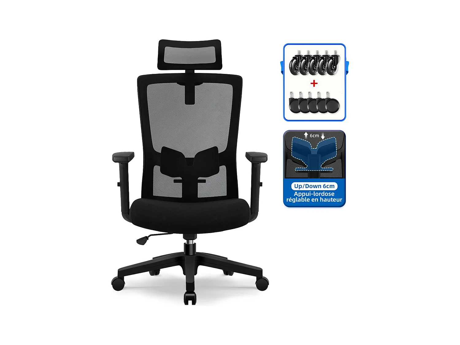 Hiazurm chaise de bureau ergonomique avec appuie-tête et accoudoirs réglables en hauteur – fauteuil de bureau confortable pour le travail à domicile