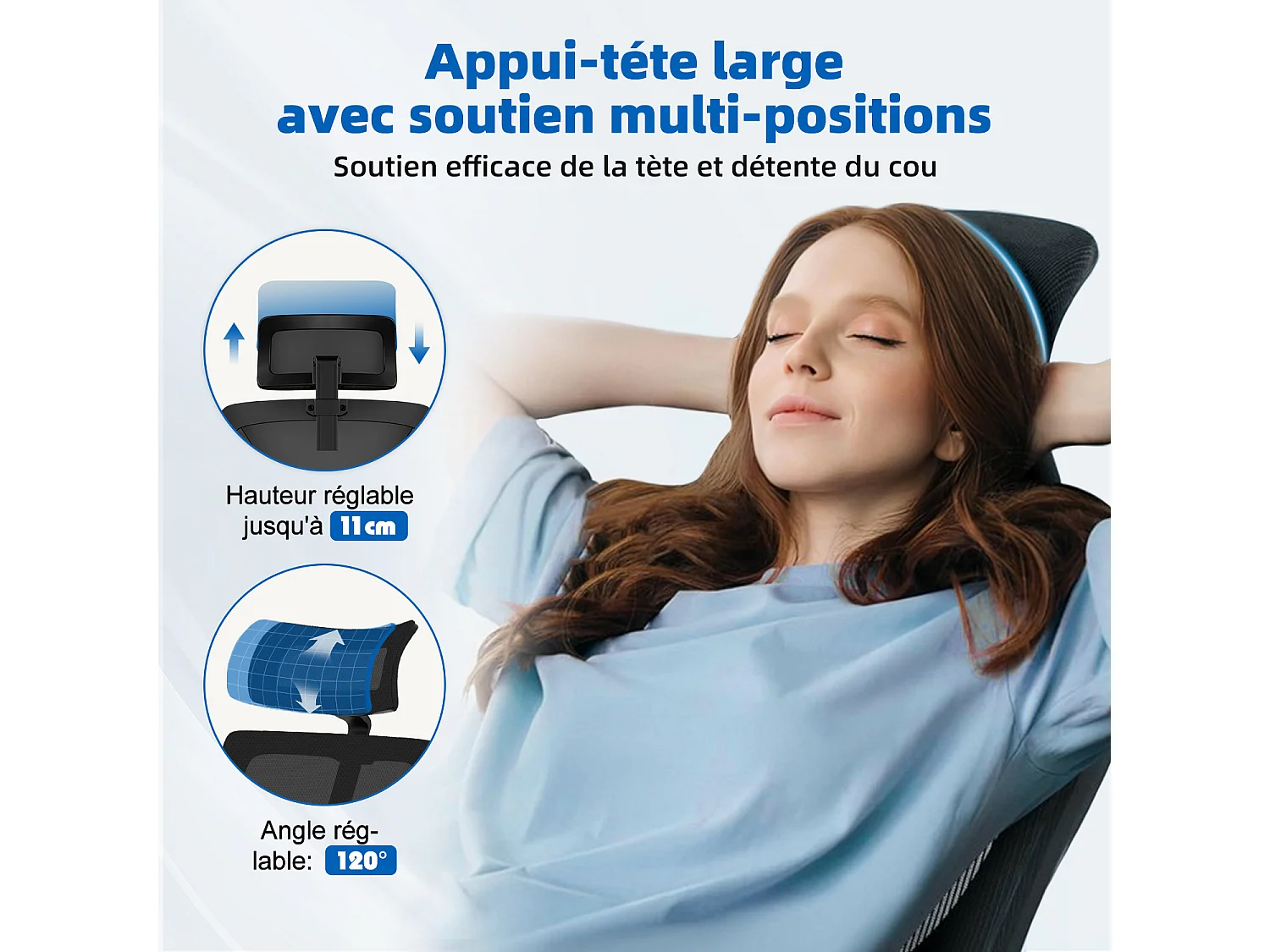 Hiazurm chaise de bureau ergonomique avec appuie-tête et accoudoirs réglables en hauteur – fauteuil de bureau confortable pour le travail à domicile