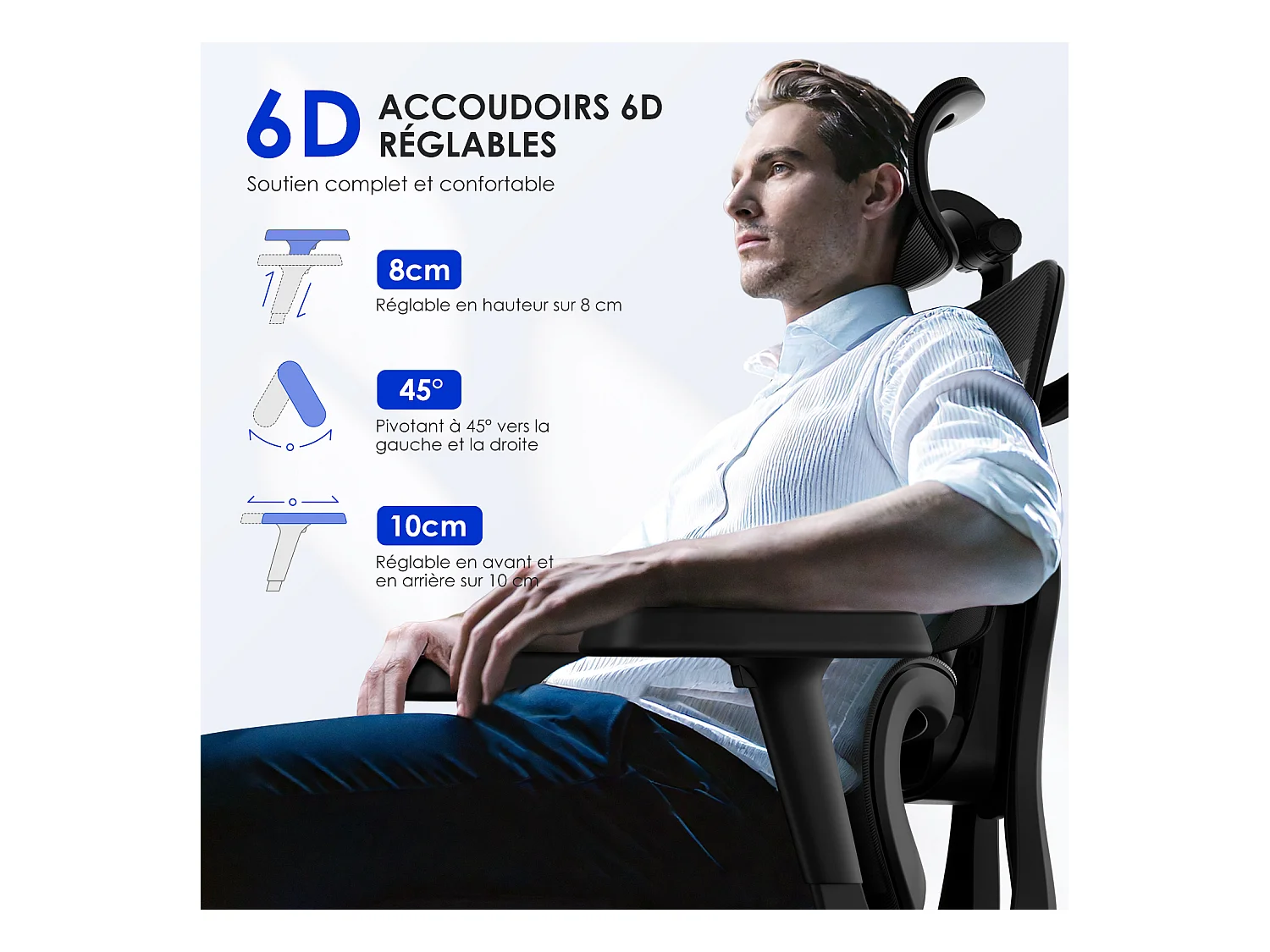 Hiazurm chaise de bureau ergonomique avec appuie-tête et accoudoirs réglables en hauteur – fauteuil de bureau confortable pour le travail à domicile