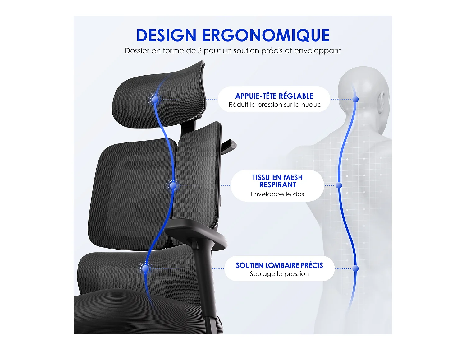 Hiazurm chaise de bureau ergonomique avec appuie-tête et accoudoirs réglables en hauteur – fauteuil de bureau confortable pour le travail à domicile
