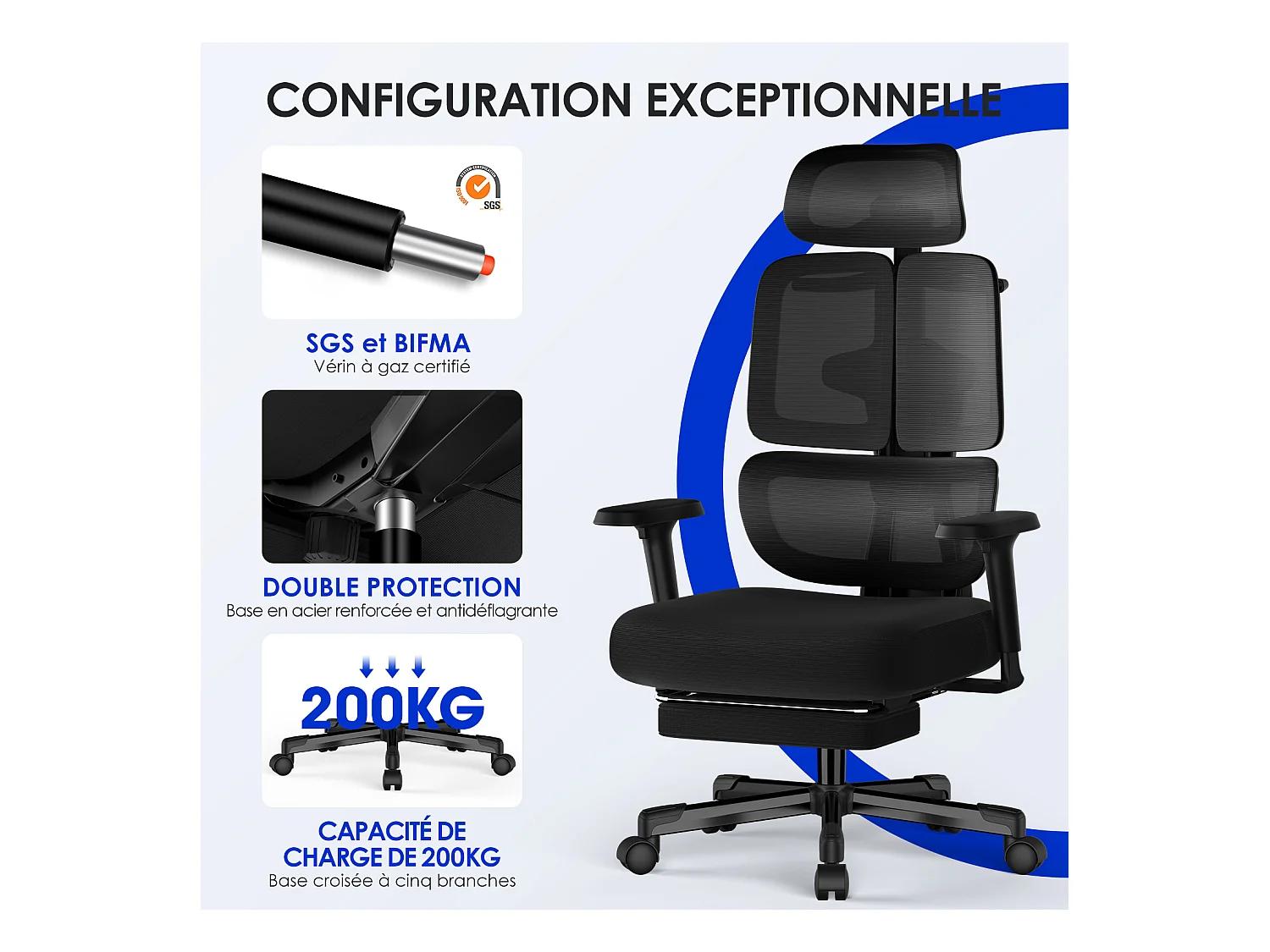 Hiazurm chaise de bureau ergonomique avec appuie-tête et accoudoirs réglables en hauteur – fauteuil de bureau confortable pour le travail à domicile