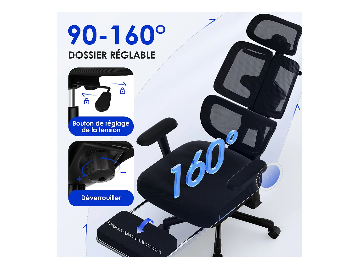 Hiazurm chaise de bureau ergonomique avec appuie-tête et accoudoirs réglables en hauteur – fauteuil de bureau confortable pour le travail à domicile