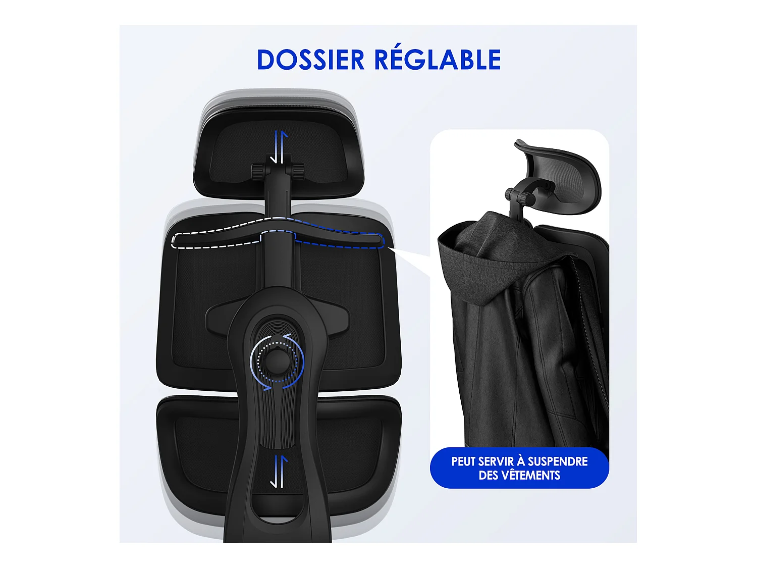 Hiazurm chaise de bureau ergonomique avec appuie-tête et accoudoirs réglables en hauteur – fauteuil de bureau confortable pour le travail à domicile