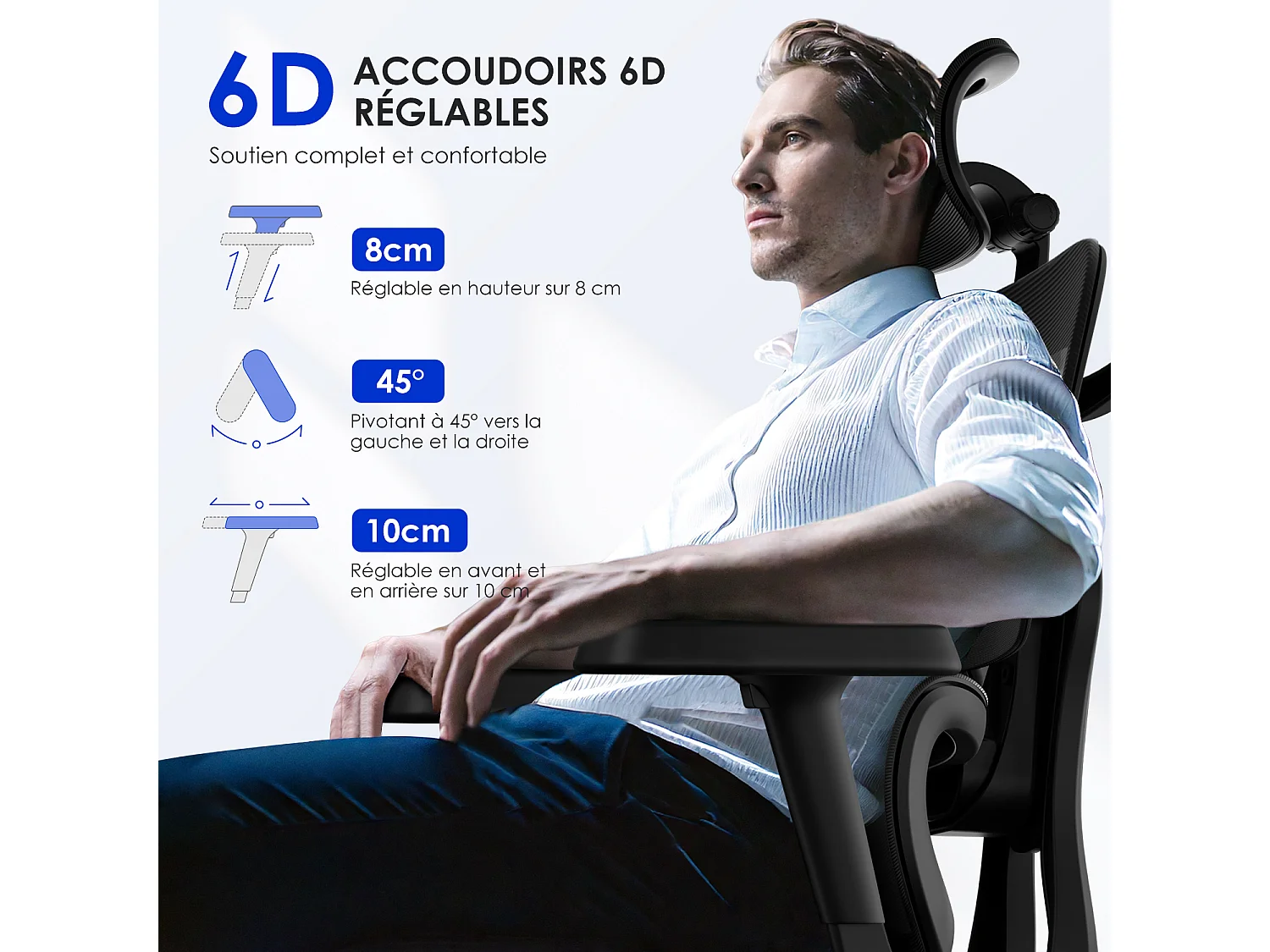 Hiazurm chaise de bureau ergonomique avec appuie-tête et accoudoirs réglables en hauteur – fauteuil de bureau confortable pour le travail à domicile