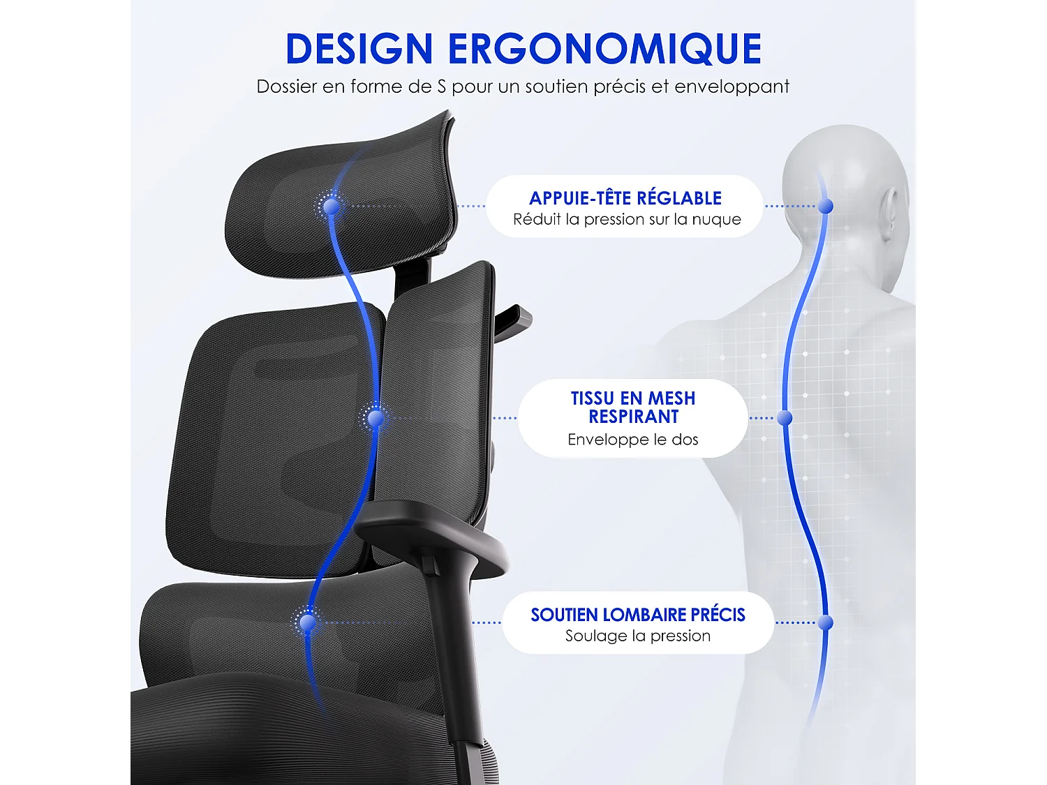 Hiazurm chaise de bureau ergonomique avec appuie-tête et accoudoirs réglables en hauteur – fauteuil de bureau confortable pour le travail à domicile