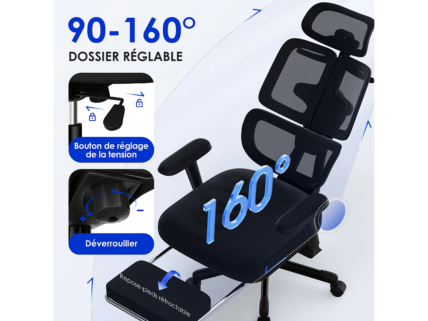 Hiazurm chaise de bureau ergonomique avec appuie-tête et accoudoirs réglables en hauteur – fauteuil de bureau confortable pour le travail à domicile