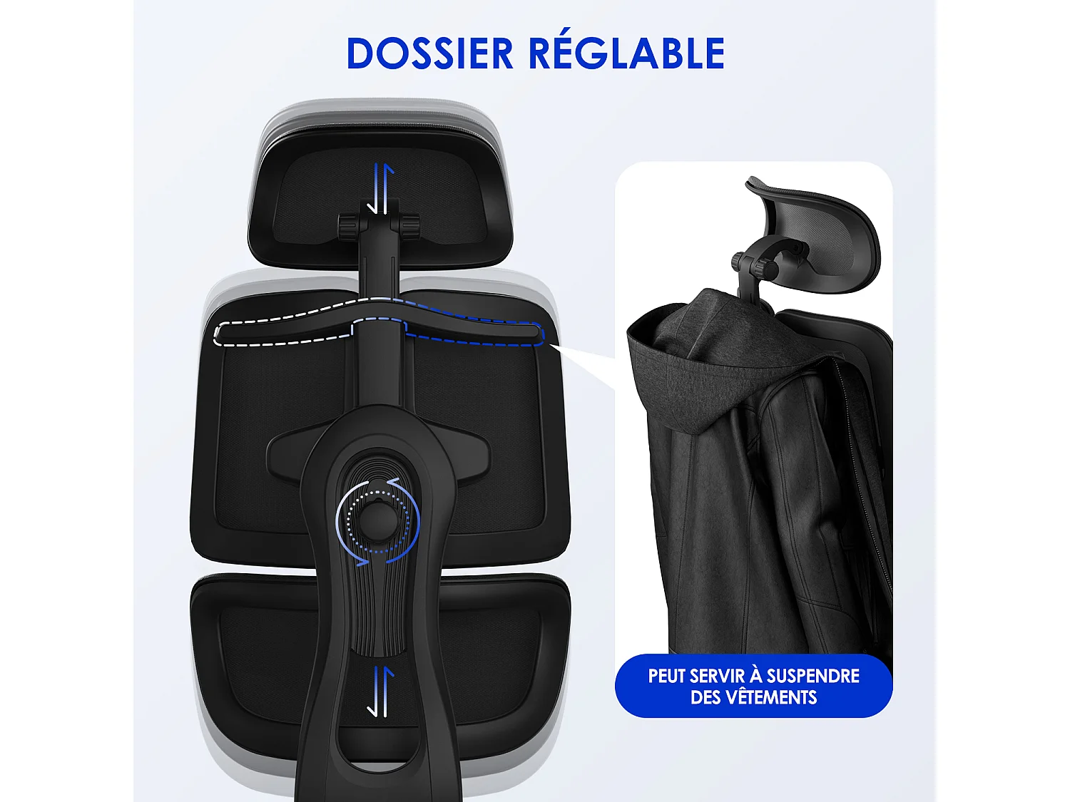 Hiazurm chaise de bureau ergonomique avec appuie-tête et accoudoirs réglables en hauteur – fauteuil de bureau confortable pour le travail à domicile