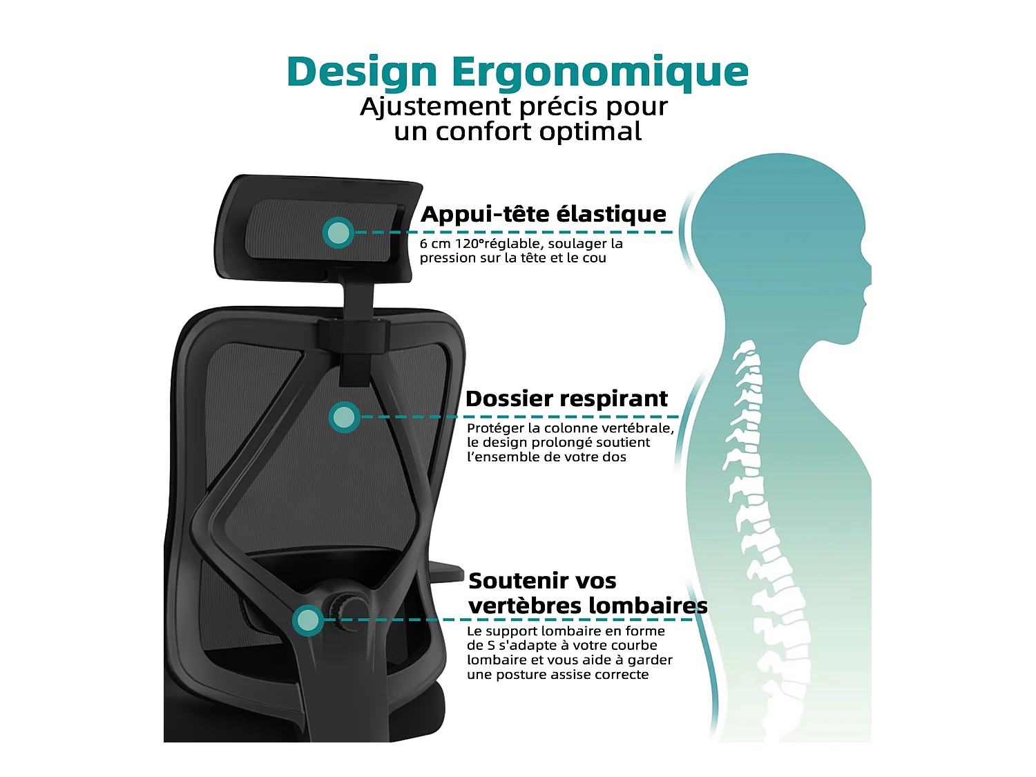 Hiazurm chaise de bureau ergonomique avec appuie-tête et accoudoirs réglables en hauteur – fauteuil de bureau confortable pour le travail à domicile
