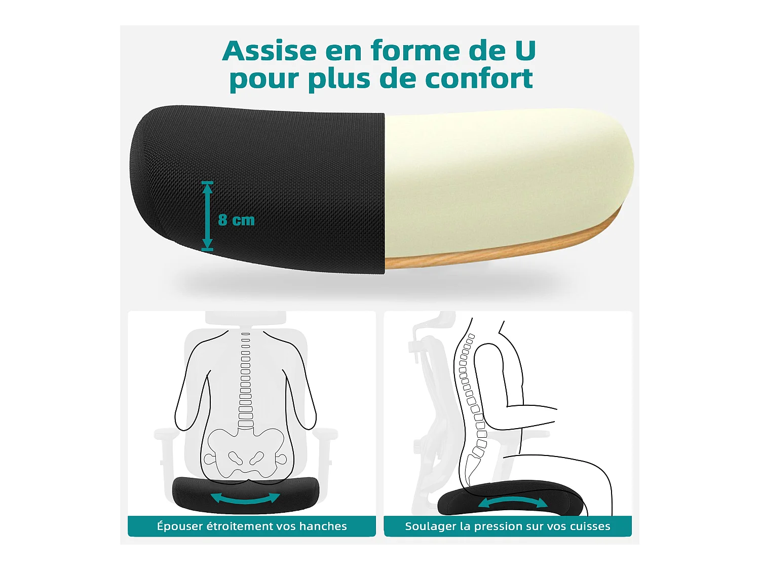 Hiazurm chaise de bureau ergonomique avec appuie-tête et accoudoirs réglables en hauteur – fauteuil de bureau confortable pour le travail à domicile