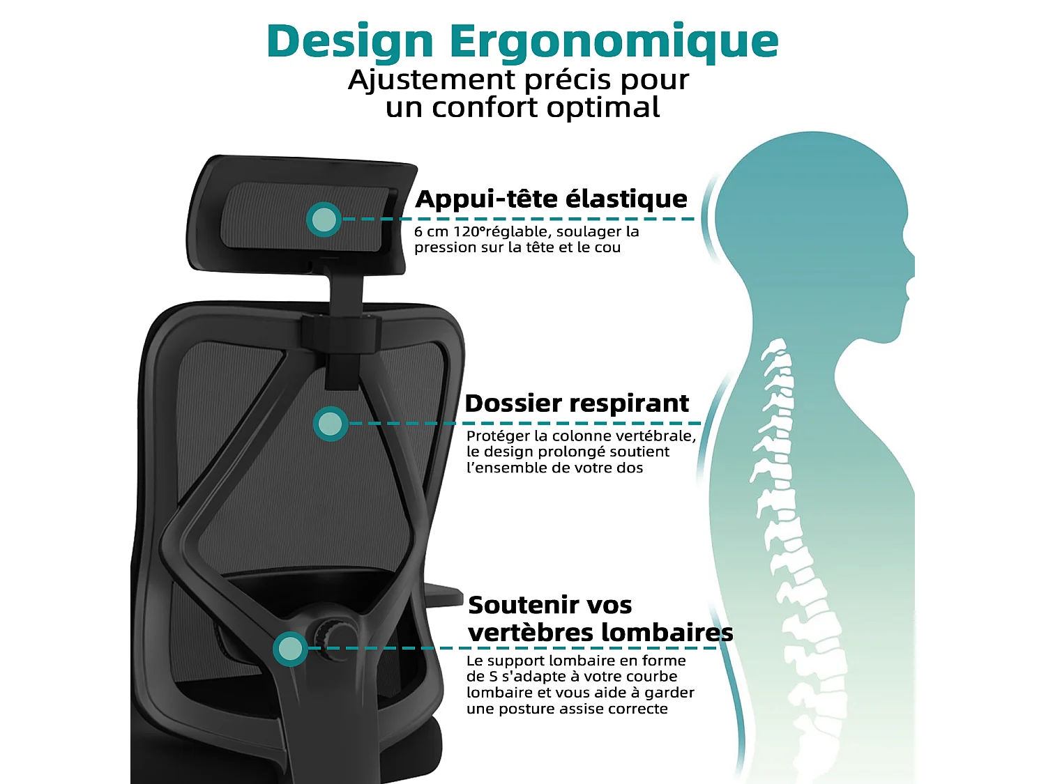 Hiazurm chaise de bureau ergonomique avec appuie-tête et accoudoirs réglables en hauteur – fauteuil de bureau confortable pour le travail à domicile