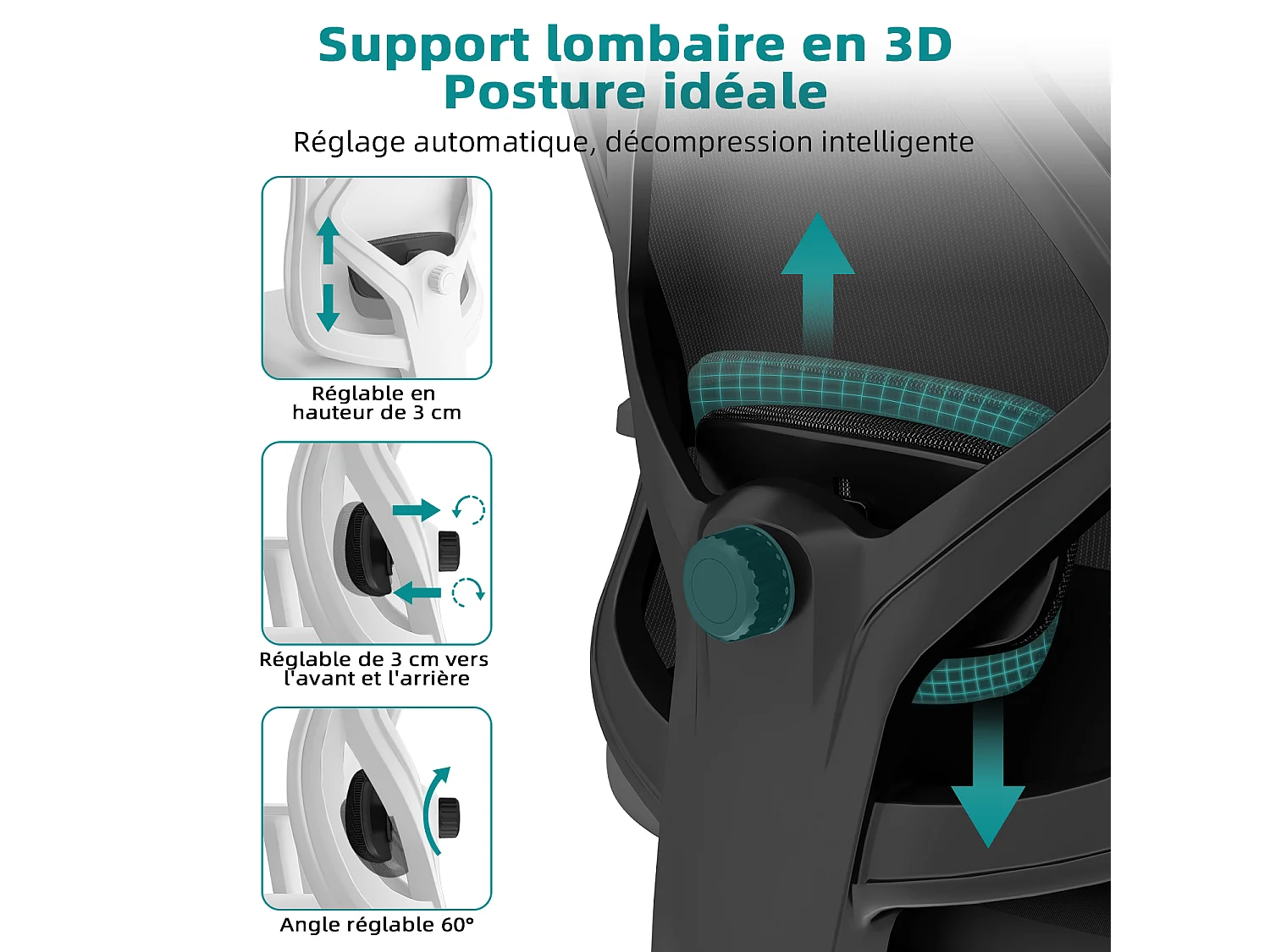 Hiazurm chaise de bureau ergonomique avec appuie-tête et accoudoirs réglables en hauteur – fauteuil de bureau confortable pour le travail à domicile