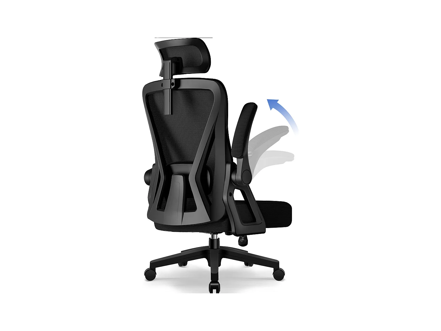 Hiazurm Chaise de Bureau Ergonomique avec Appuie-tête, Fauteuil Confortable avec Accoudoirs Intégrés Rabattables à 90°, Hauteur Réglable et Soutien Lombaire