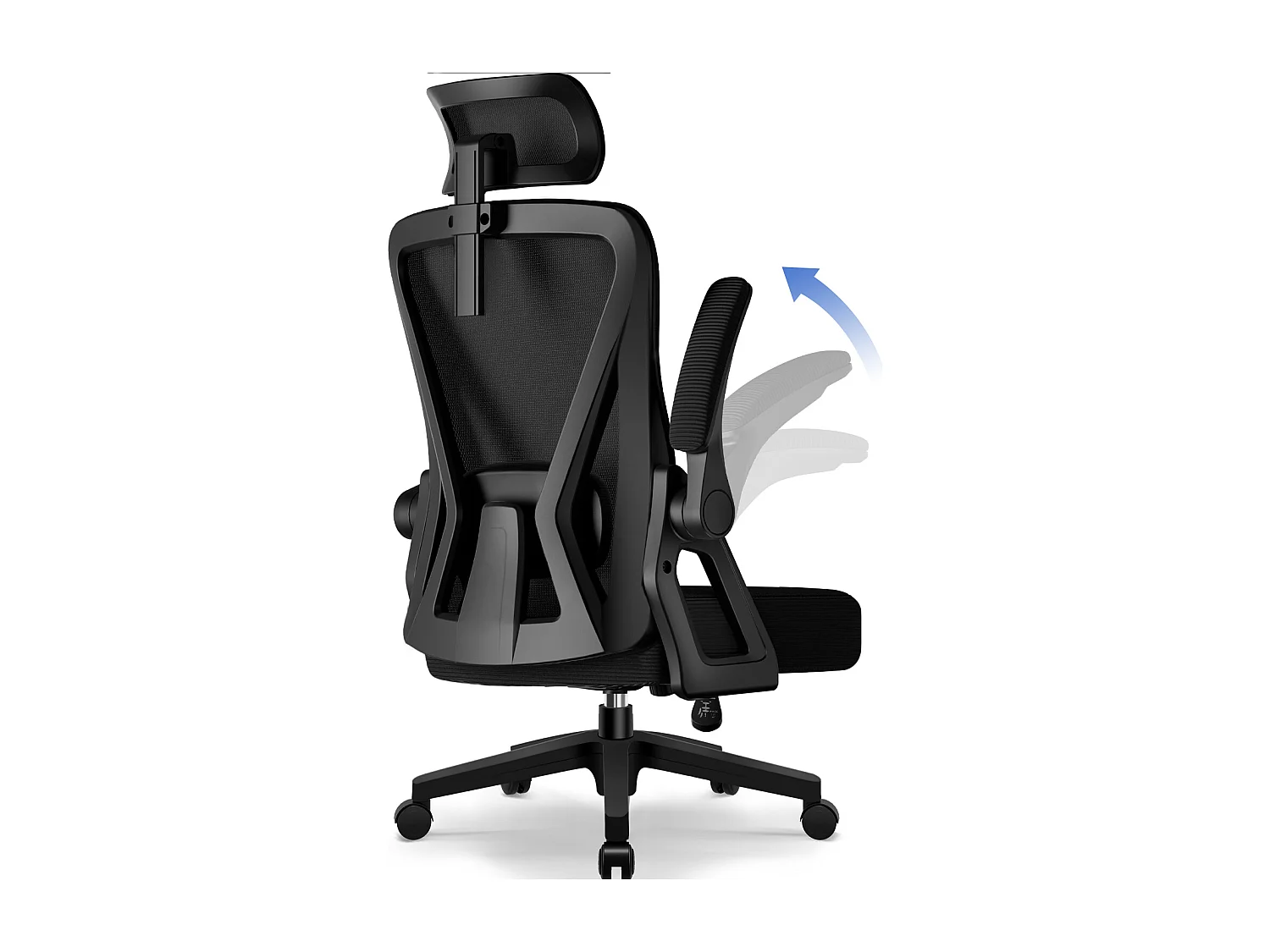 Hiazurm Chaise de Bureau Ergonomique avec Appuie-tête, Fauteuil Confortable avec Accoudoirs Intégrés Rabattables à 90°, Hauteur Réglable et Soutien Lombaire