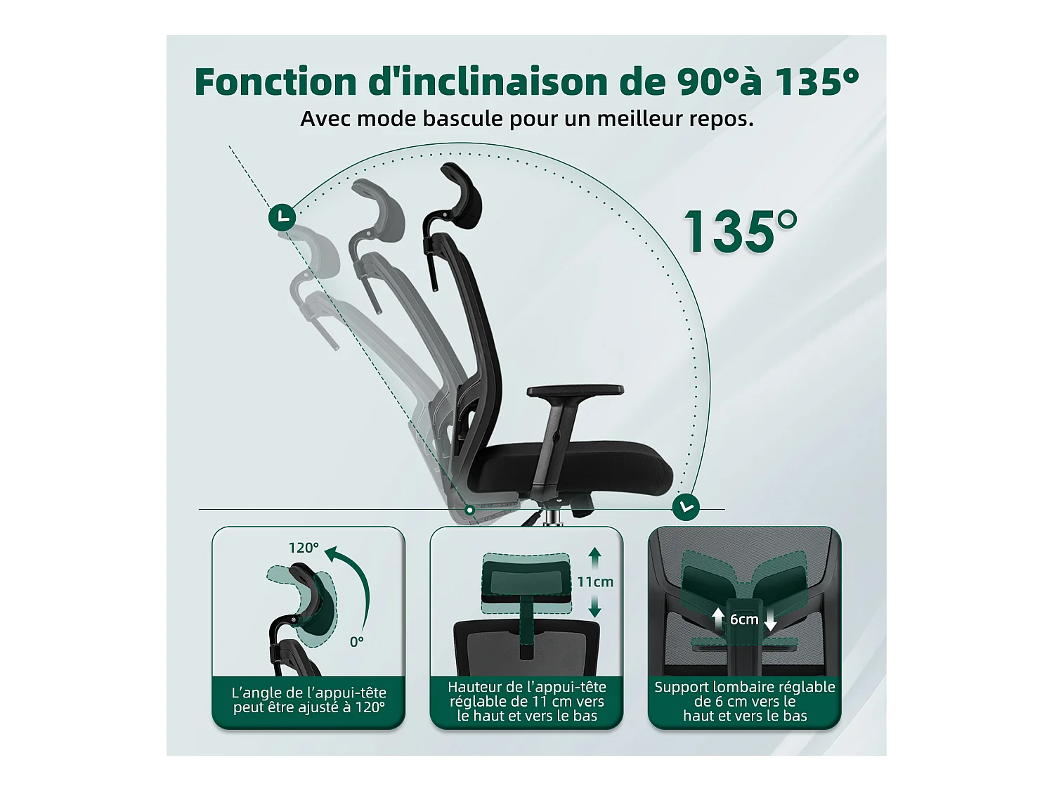 Hiazurm chaise de bureau ergonomique avec appuie-tête et accoudoirs réglables en hauteur – fauteuil de bureau confortable pour le travail à domicile