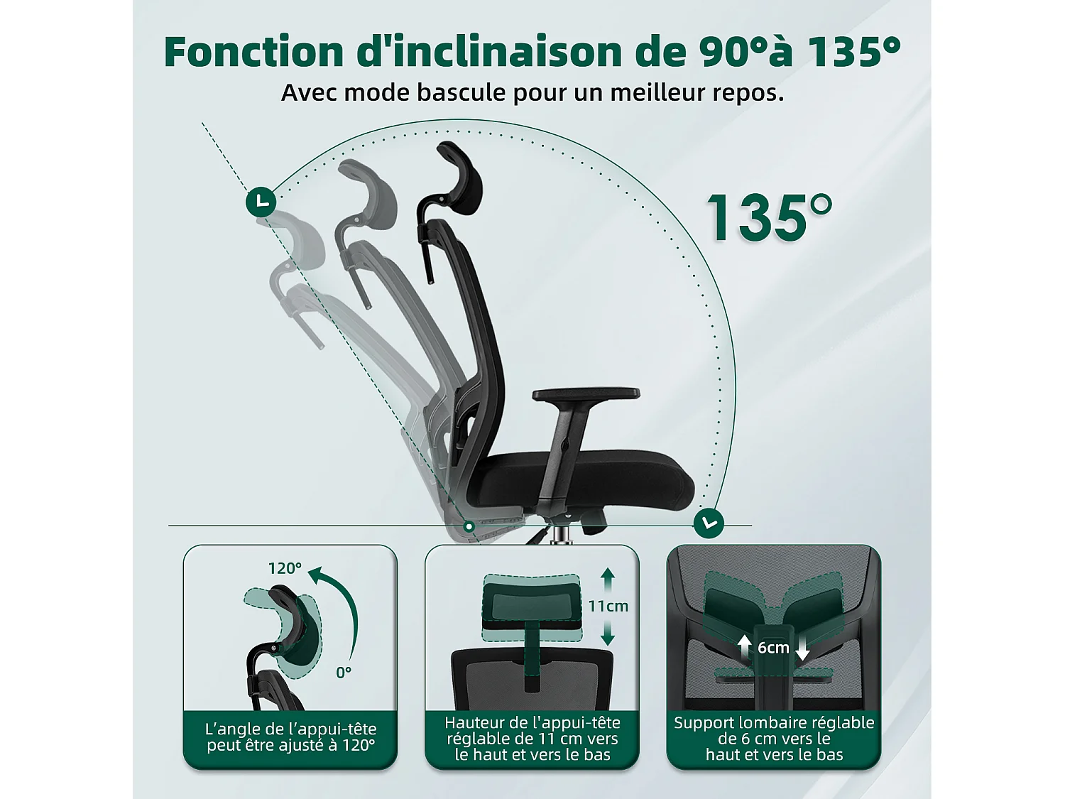Hiazurm chaise de bureau ergonomique avec appuie-tête et accoudoirs réglables en hauteur – fauteuil de bureau confortable pour le travail à domicile