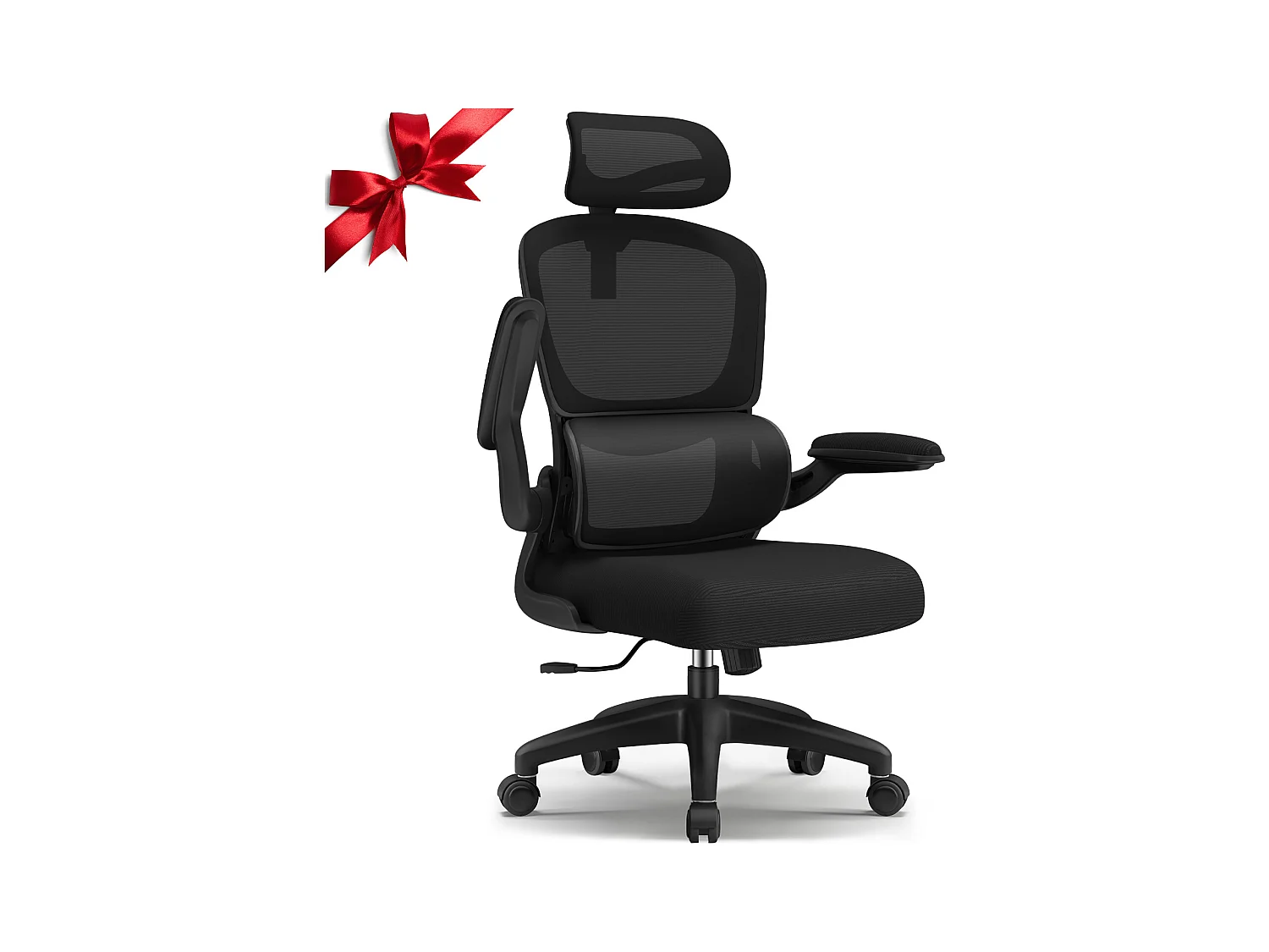 Hiazurm Chaise de Bureau Ergonomique avec Appuie-tête, Fauteuil Confortable avec Accoudoirs Intégrés Rabattables à 90°, Hauteur Réglable et Soutien Lombaire