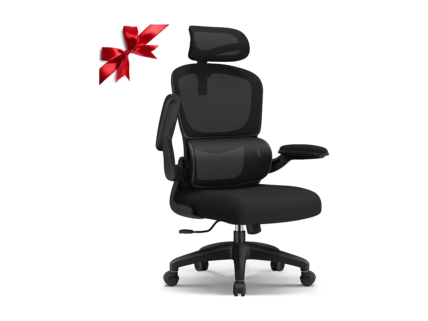 Hiazurm Chaise de Bureau Ergonomique avec Appuie-tête, Fauteuil Confortable avec Accoudoirs Intégrés Rabattables à 90°, Hauteur Réglable et Soutien Lombaire