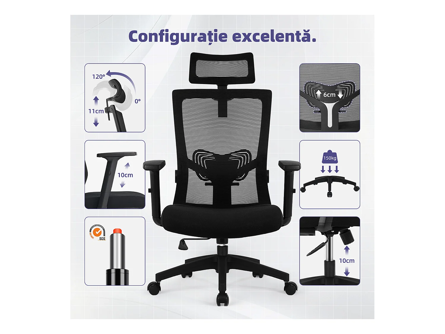 Hiazurm chaise de bureau ergonomique avec appuie-tête et accoudoirs réglables en hauteur – fauteuil de bureau confortable pour le travail à domicile