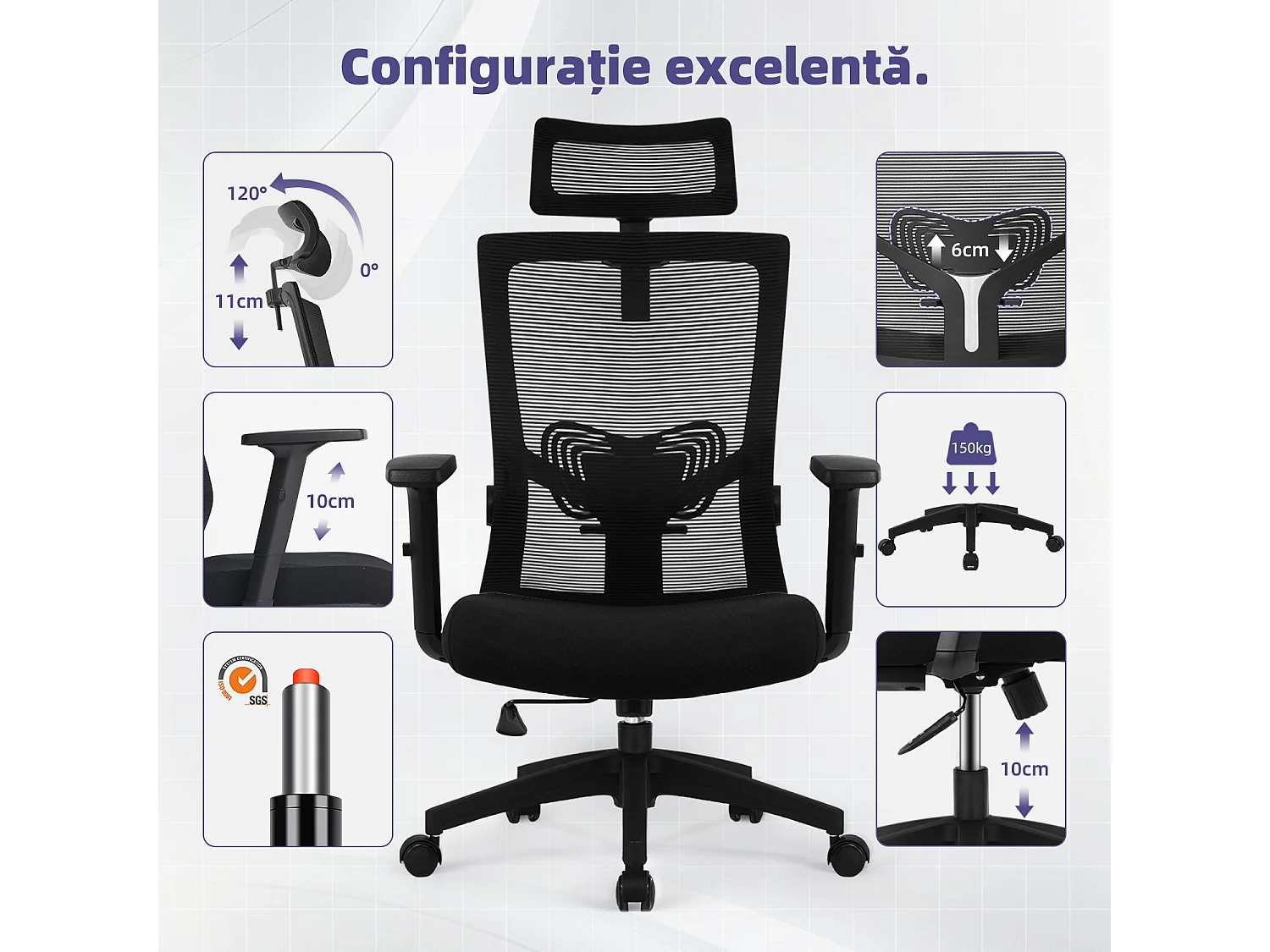 Hiazurm chaise de bureau ergonomique avec appuie-tête et accoudoirs réglables en hauteur – fauteuil de bureau confortable pour le travail à domicile