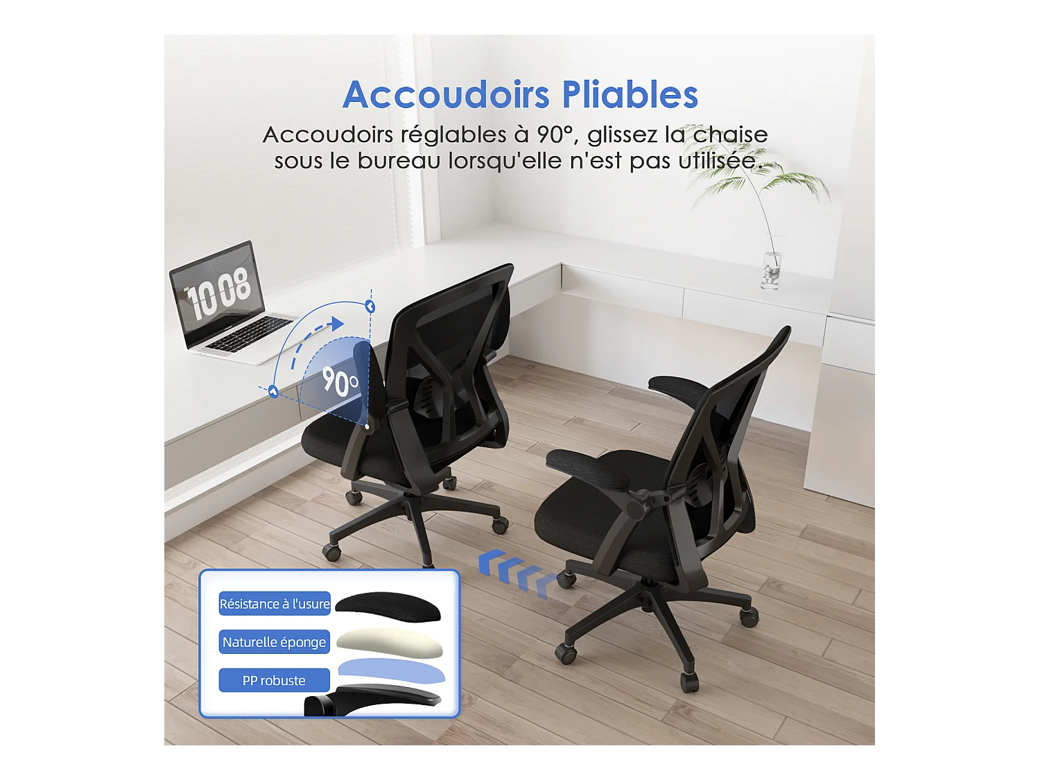 Hiazurm chaise de bureau ergonomique avec accoudoirs 90°, soutien lombaire 6cm – fauteuil confortable pour bureau ou maison