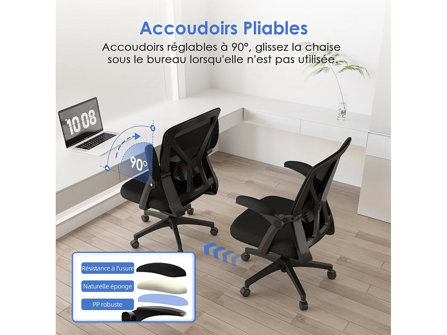 Hiazurm chaise de bureau ergonomique avec accoudoirs 90°, soutien lombaire 6cm – fauteuil confortable pour bureau ou maison