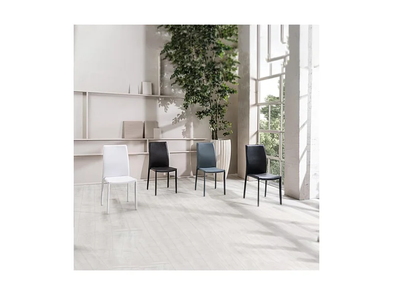 Set di 4 sedie da pranzo in similcuoio nero "Fiordaliso" vintage impilabili cm 41x42 95h