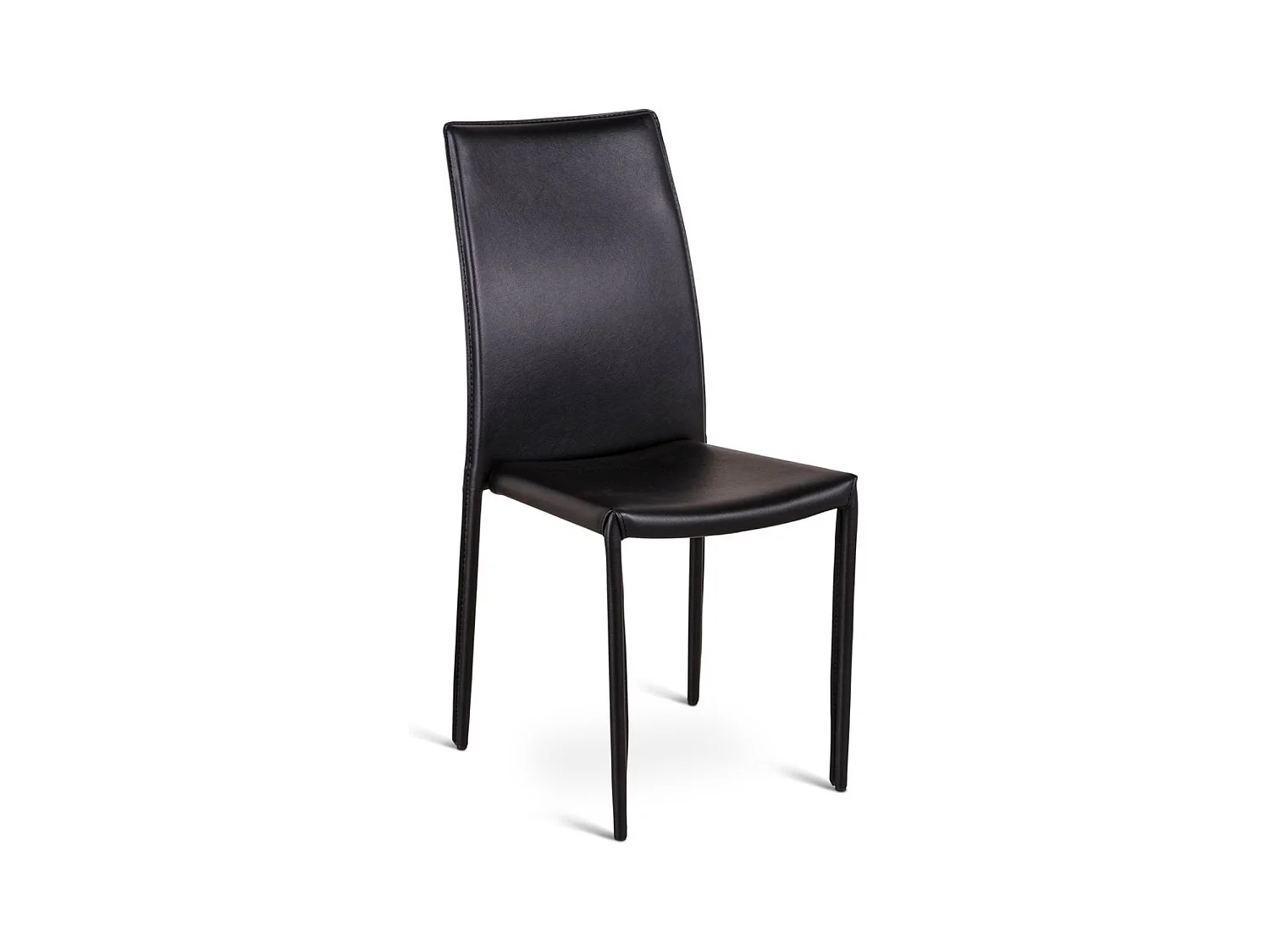 Lot de 4 chaises de salle à manger empilables vintage "Fiordaliso" en simili cuir noir, 41x42 cm, hauteur 95 cm.