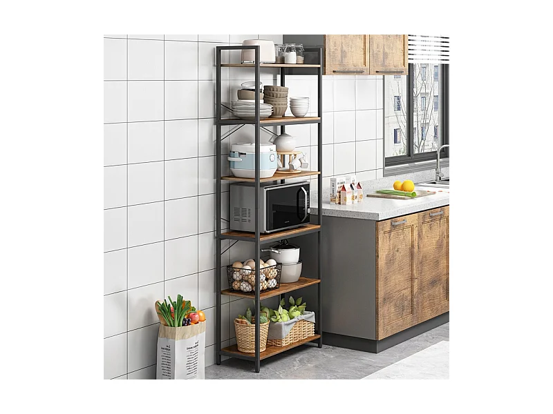 Etagère industrielle debout 6 étagères échelle à livres marron clair