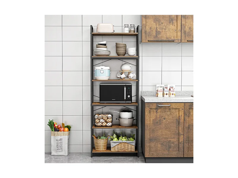 Etagère industrielle debout 6 étagères échelle à livres marron clair