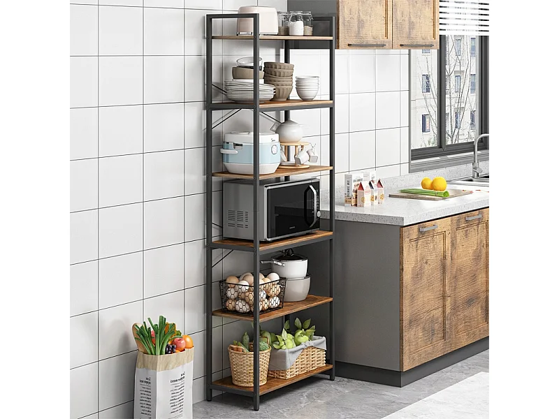 Regał półka industrialny stojący 6 półek drabinka na książki jasny brąz