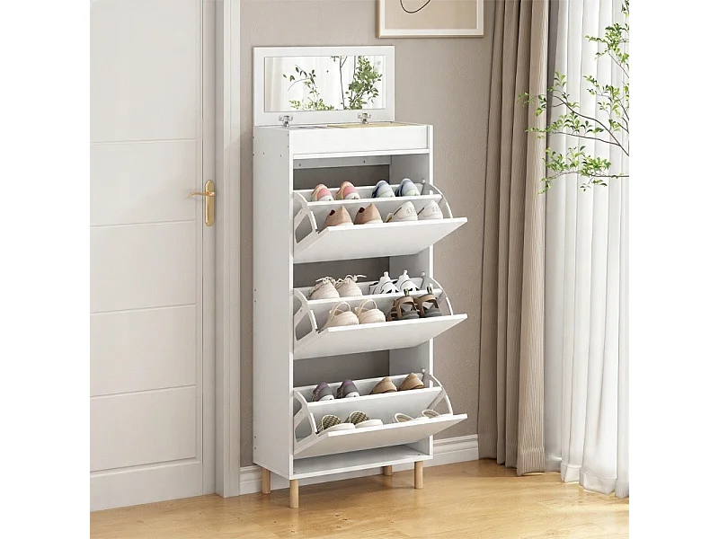 Szafka na buty biała schowek z lustrem loft stojący regał przedpokój 55cm