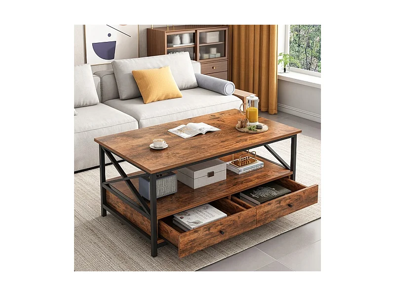 Ława stolik drewniany kawowy loft industrialny szuflady salonu stół 100cm