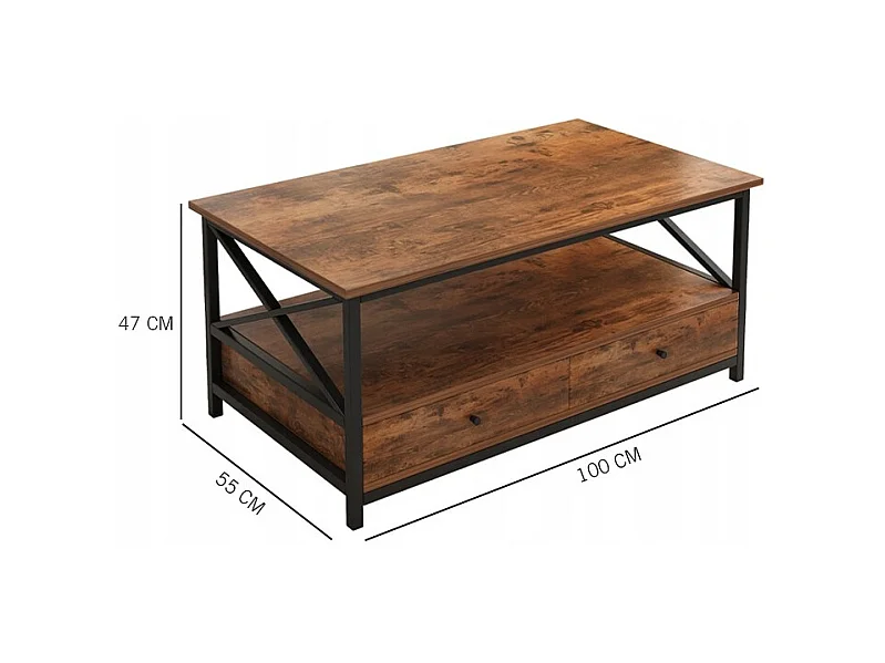 Ława stolik drewniany kawowy loft industrialny szuflady salonu stół 100cm