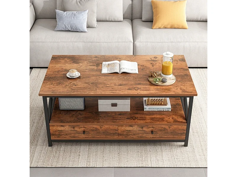 Ława stolik drewniany kawowy loft industrialny szuflady salonu stół 100cm