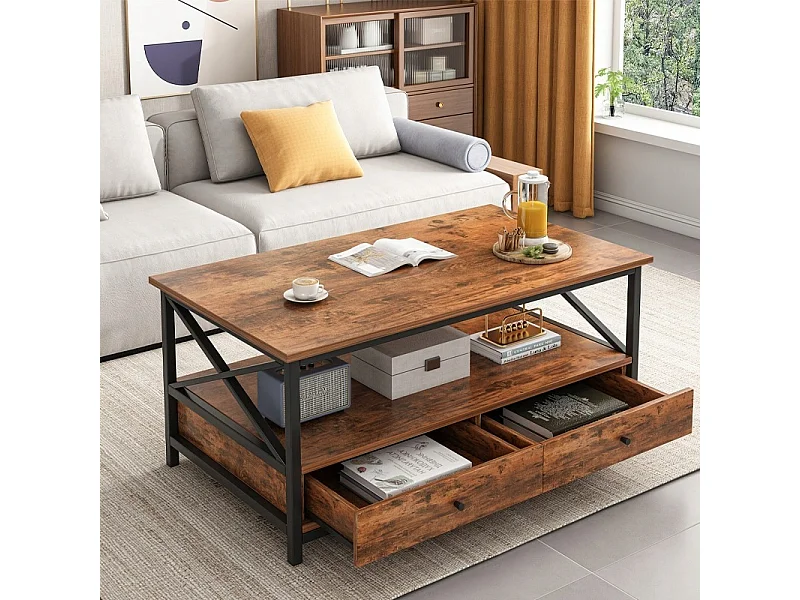 Ława stolik drewniany kawowy loft industrialny szuflady salonu stół 100cm