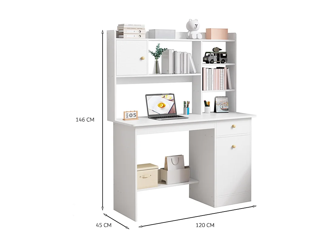 Biurko komputerowe białe loft pod laptop nowoczesne skandynawski 7 półek