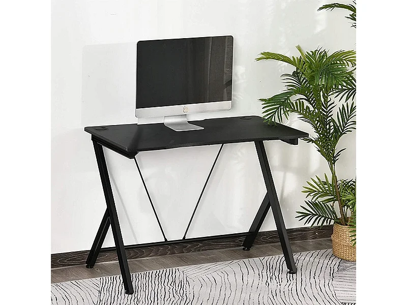 ESCRITORIO MESA DE JUEGOS PARA ORDENADOR LOFT MODERNO NEGRO CARBONO 100 CM