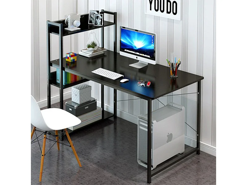 Biurko komputerowe stolik loft czarne młodzieżowe z regałem półkami 120 cm