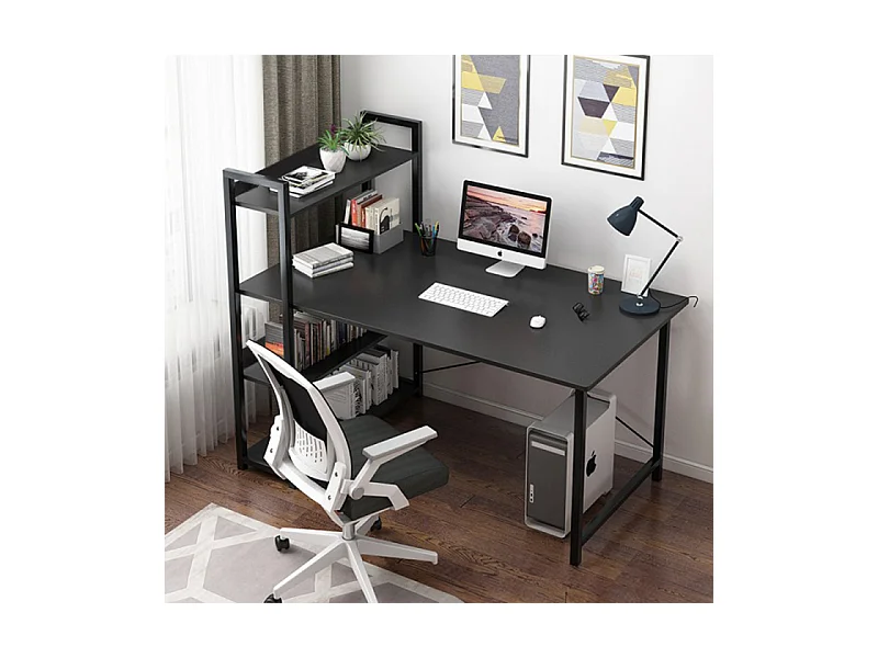 COMPUTERTISCH LOFT TISCH SCHWARZER JUGENDTISCH MIT REGAL UND REGALBÖDEN