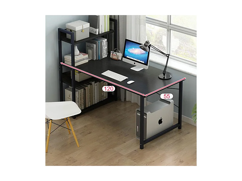 COMPUTERTISCH LOFT TISCH SCHWARZER JUGENDTISCH MIT REGAL UND REGALBÖDEN