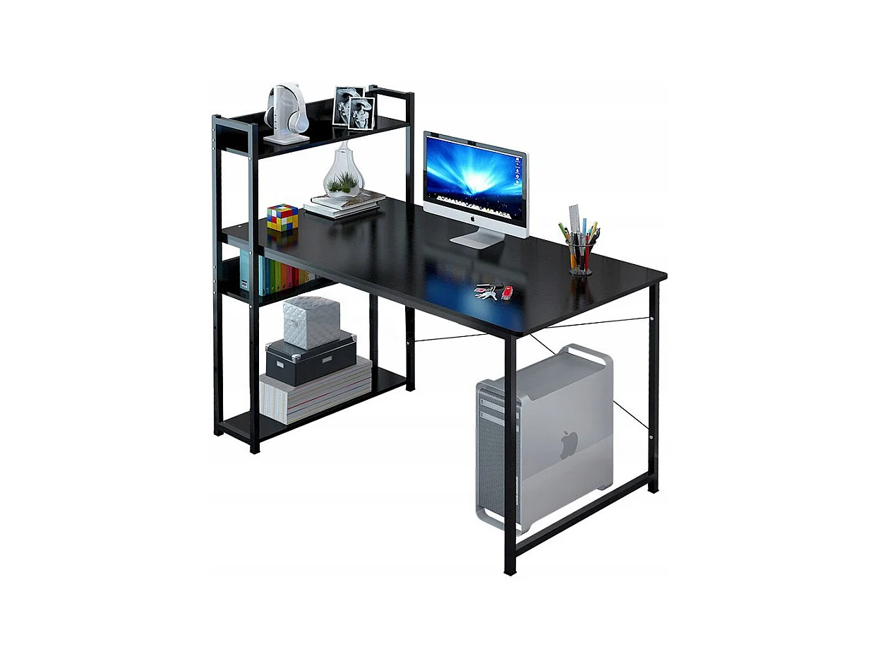 COMPUTERTISCH LOFT TISCH SCHWARZER JUGENDTISCH MIT REGAL UND REGALBÖDEN